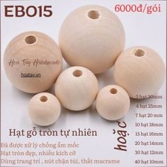 Hạt gỗ tròn tự nhiên trang trí túi, thắt hạt macrame EB015