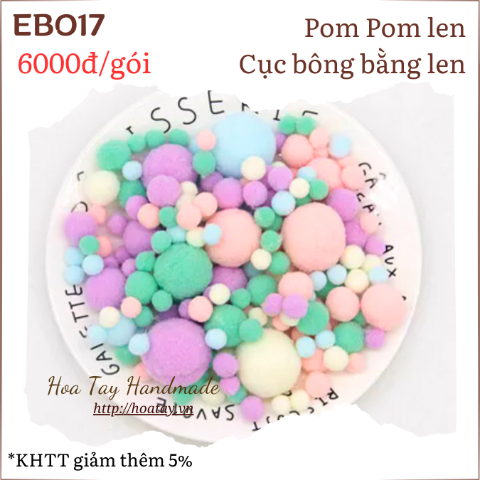 Pom Pom Len - Cục bông trang trí Màu Pastel dùng trang trí thú bông, làm đồ cột tóc EB017