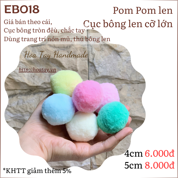 Pom Pom - Cục bông len trang trí nón, túi xách, trang sức 4 -5cm EB018