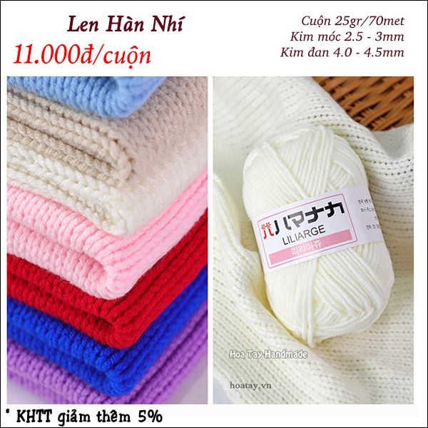 Len Hàn Nhí - Len cotton đan móc cho bé. Cuộn len nhí 25g siêu tiết kiệm khi bạn có nhu cầu trang trí hoặc chỉ làm những vật liệu nhỏ xinh, kết hợp nhiều màu sắc
