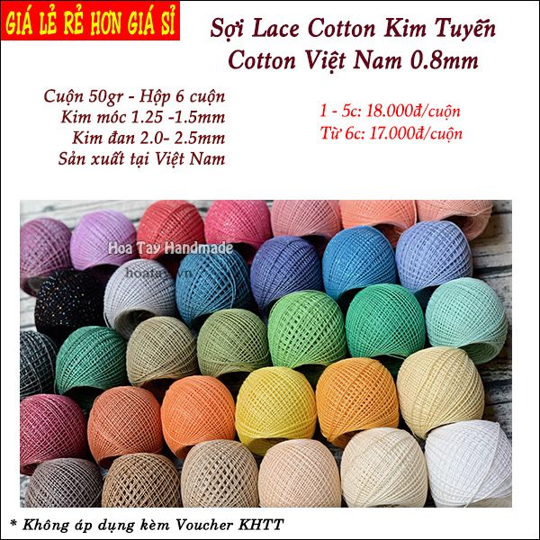 SALE BỎ MẪU - Sợi Lace Cotton Kim Tuyến  - Cotton Việt Nam 0.8mm - Sợi Cotton Kim Tuyến đan móc áo, đầm