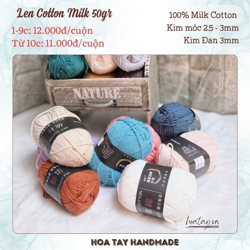 Len Cotton Milk 50gr – Mềm Mịn, Dễ Móc, Đa Dạng Ứng Dụng