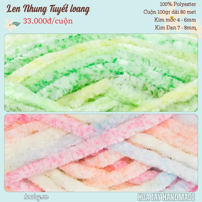 Len Nhung Tuyết Loang - Len Chenille Màu Loang  – Sợi Len Mềm Mịn, Dễ Đan Móc Cho Dự Án Thủ Công