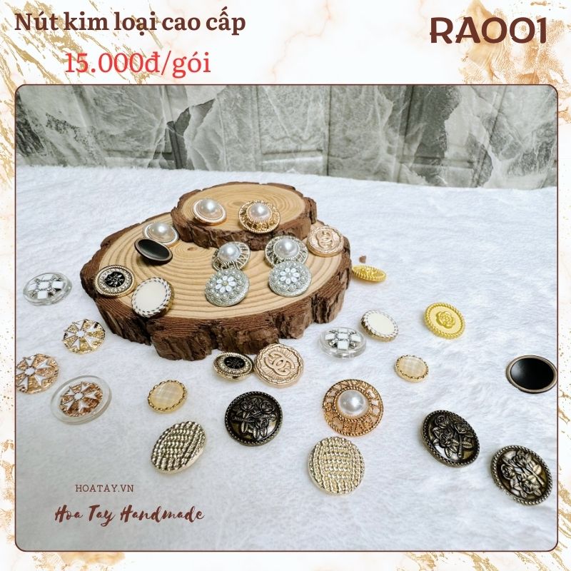 Nút Kim Loại Cao Cấp RA001 Hoa Tay Handmade - Thiết Kế Độc Đáo, Đa Dạng Kiểu Dáng, Phù Hợp Trang Trí Thời Trang Sang Trọng