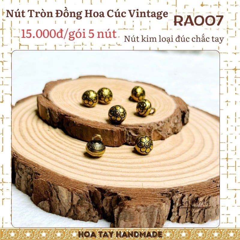 5 Nút Tròn Đồng Hoa Cúc Vintage RA007