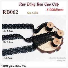 Ruy Băng Ren cao cấp trang trí nón, mũ thủ công màu đen bản 2.5cm RB062