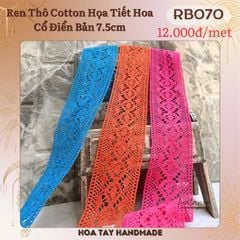 Ren Thô Cotton Họa Tiết Hoa Cổ Điển Bản 7.5cm RB070