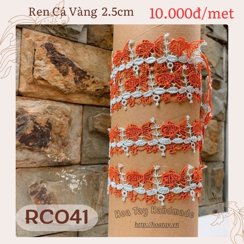 Ruy Băng Ren Thêu hoạ tiết Cá Vàng 2.5cm RC041