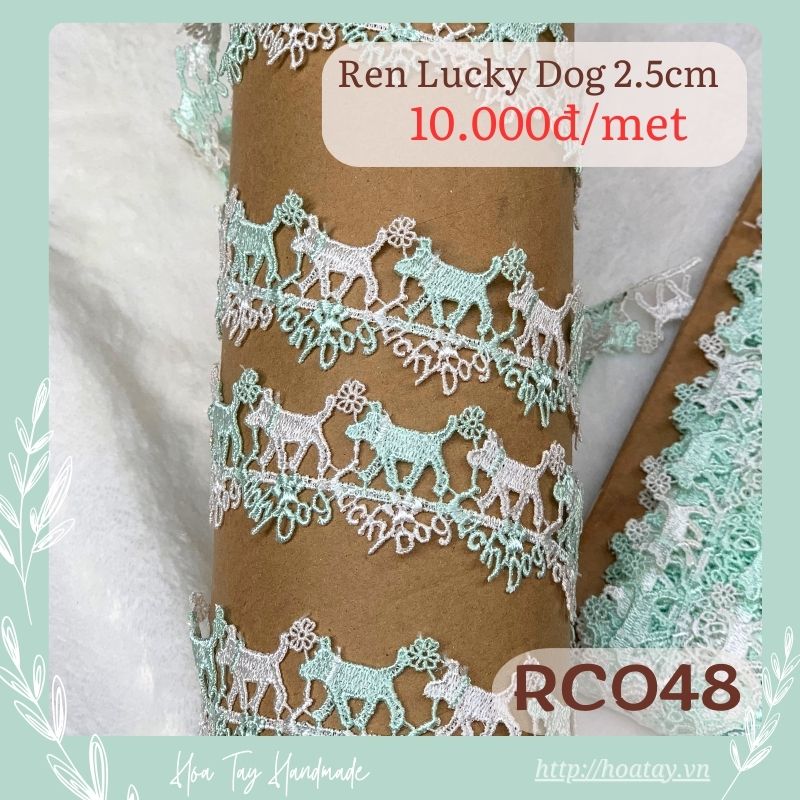 Ruy Băng Ren Thêu Cún Con Lucky Dog 2.5cm RC048