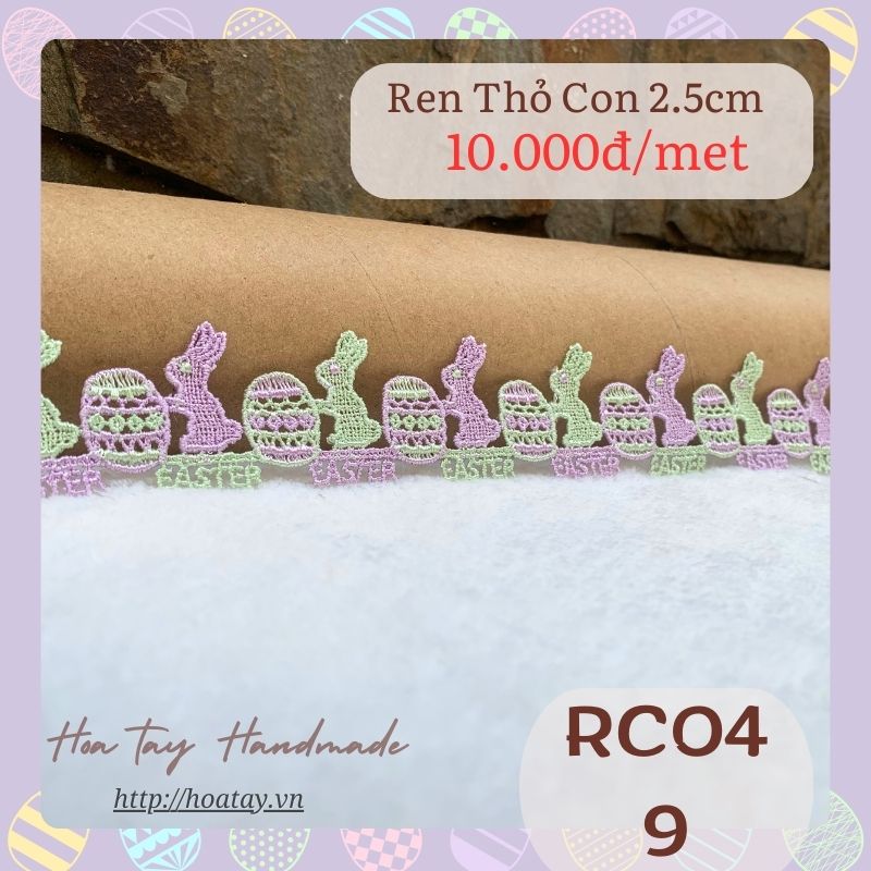 Ruy Băng Ren Thêu Thỏ Trứng 2.5cm RC049