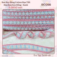 Ren Ruy Băng Cotton Họa Tiết Hoa Đan Xen Màu Hồng Xanh 2cm - RC056