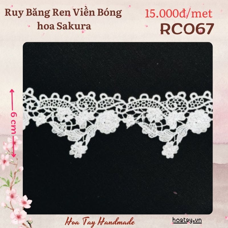Ruy Băng Ren viền bóng hình hoa sakura dùng trang trí nón mũ, túi ví ...