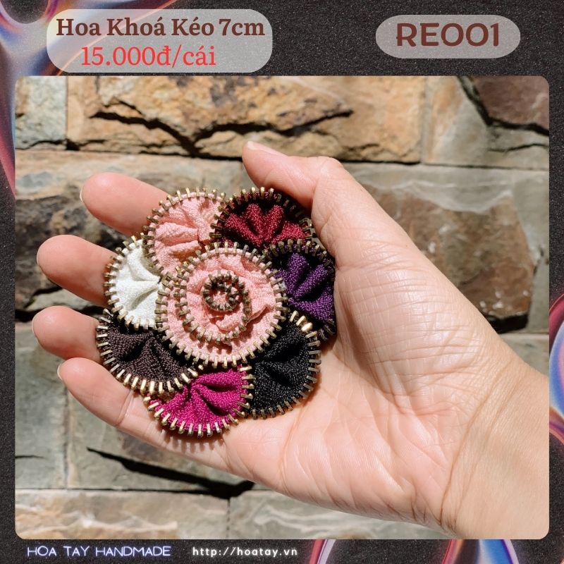 Hoa Khoá Kéo nhiều màu đường kính 7cm - phụ kiện trang trí RE001