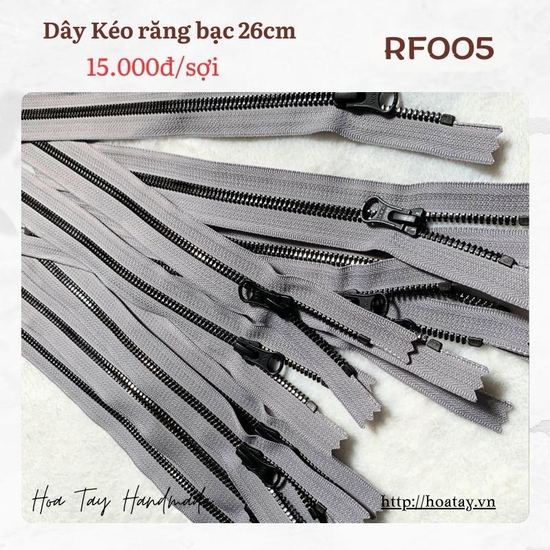 Dây Kéo - Zipper Răng Bạc 26cm RF005