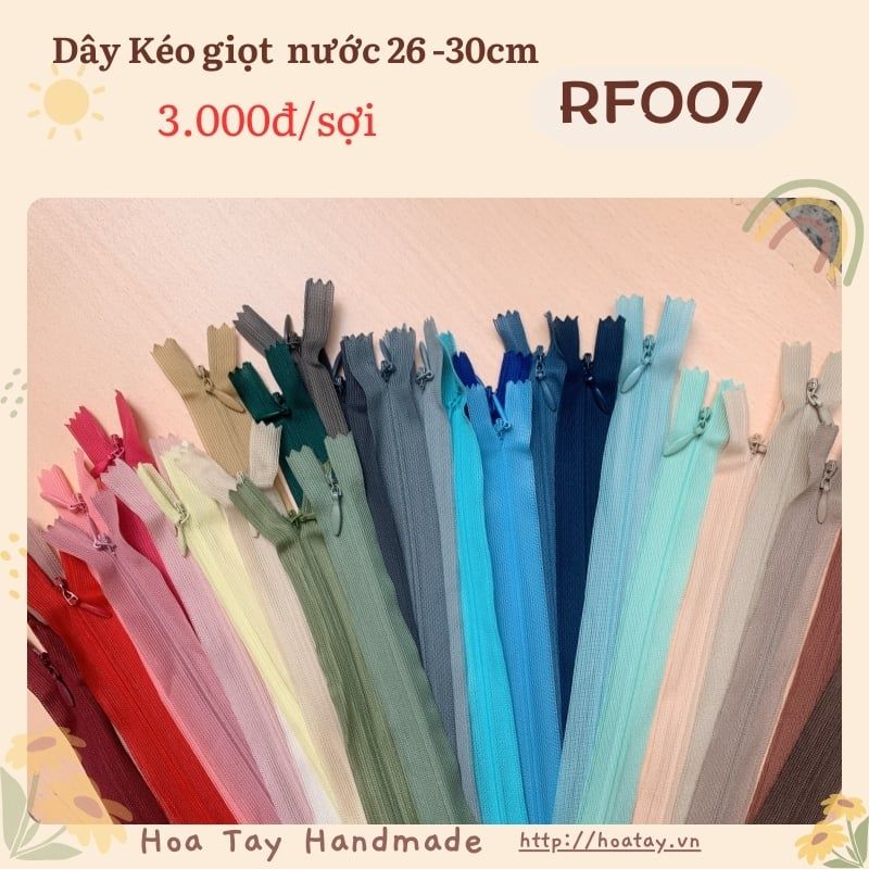 RF007- Dây kéo ẩn dài 26 - 30cm - Đầu dây khoá kéo hình giọt nước tinh tế, đảm bảo tính thẩm mỹ và tiện lợi.