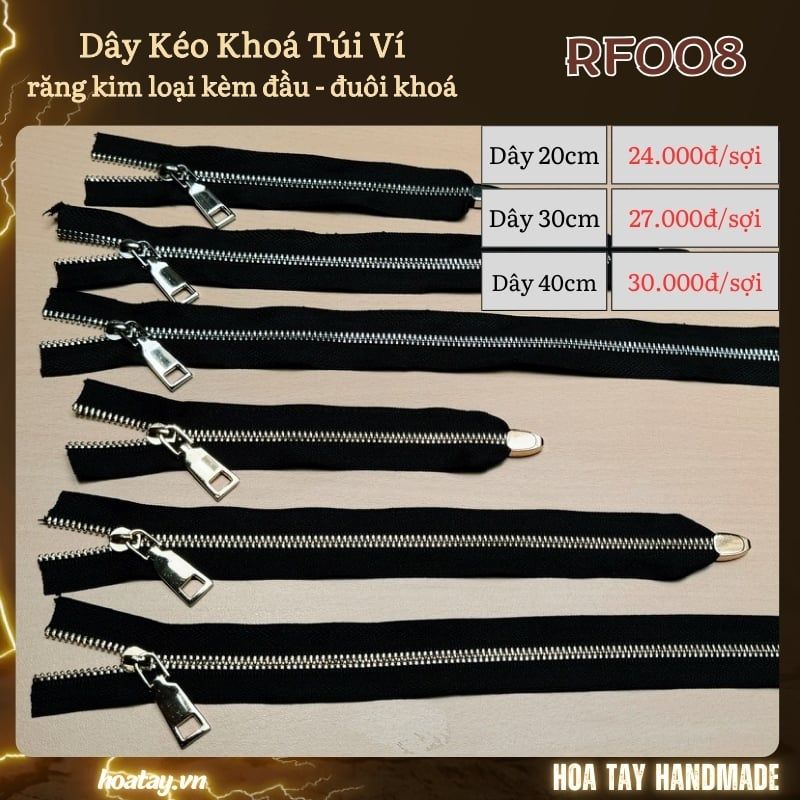 Dây kéo khoá túi ví răng kim loại kèm đầu và đuôi khoá- RF008