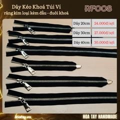Dây kéo khoá túi ví răng kim loại kèm đầu và đuôi khoá- RF008