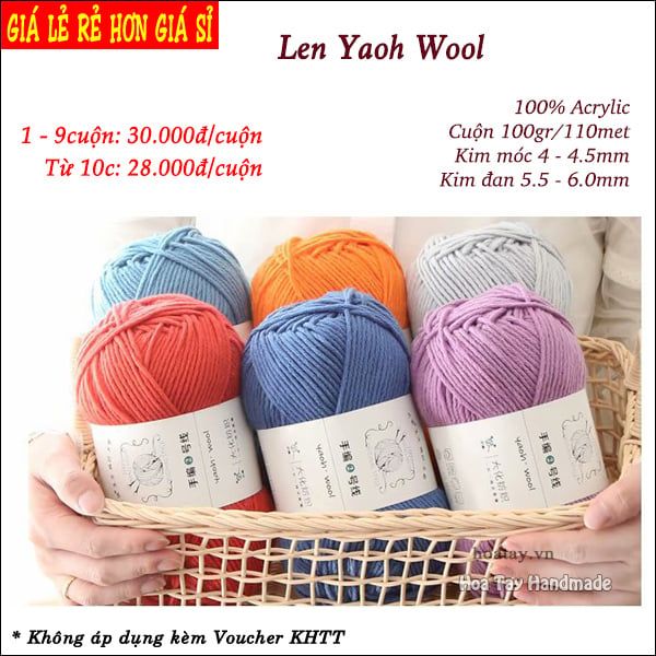 Len Yaoh Wool -Len đan móc khăn  mũ Hoa Tay Handmade