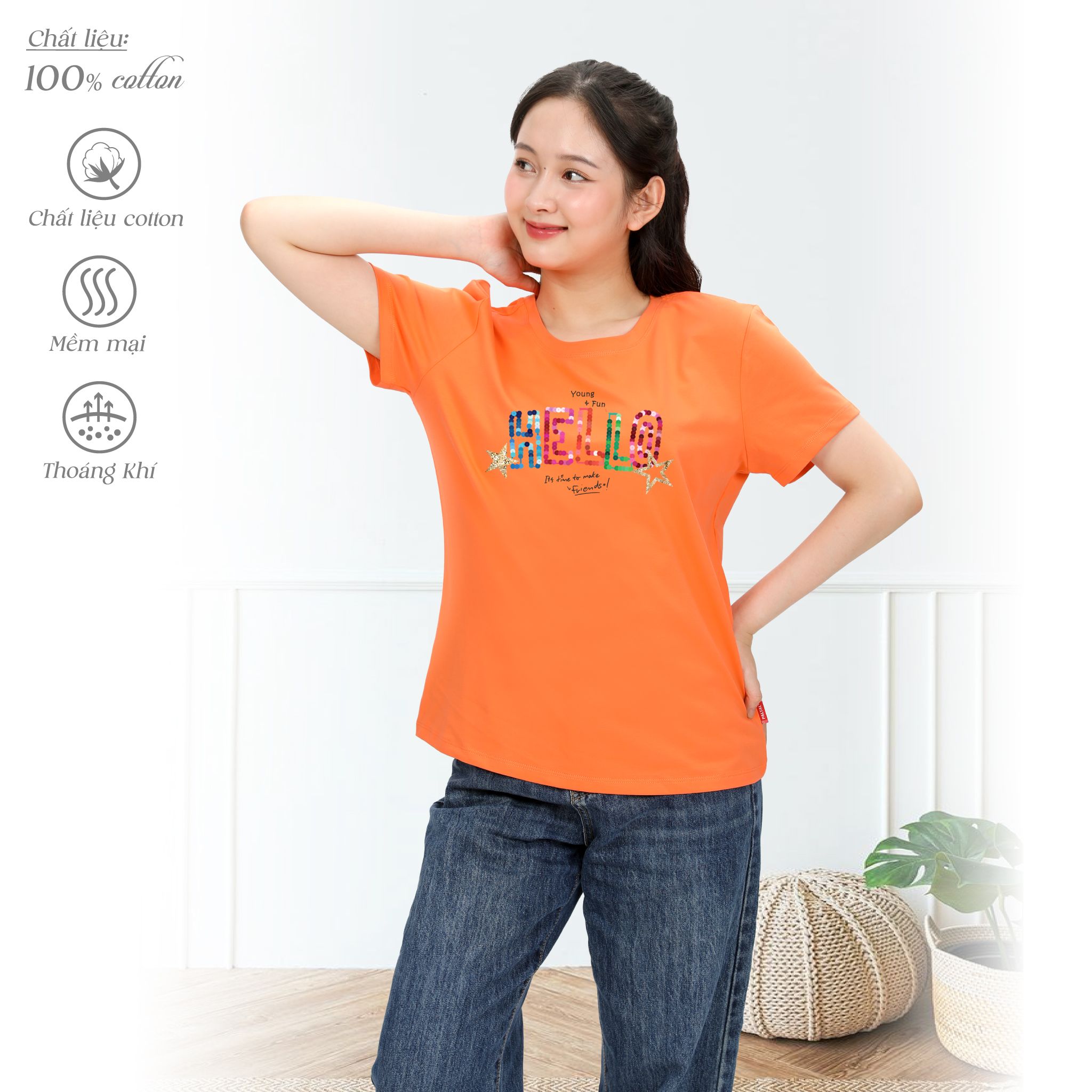 Áo thun nữ tay ngắn form suông chất cotton siêu mát 020p 0842