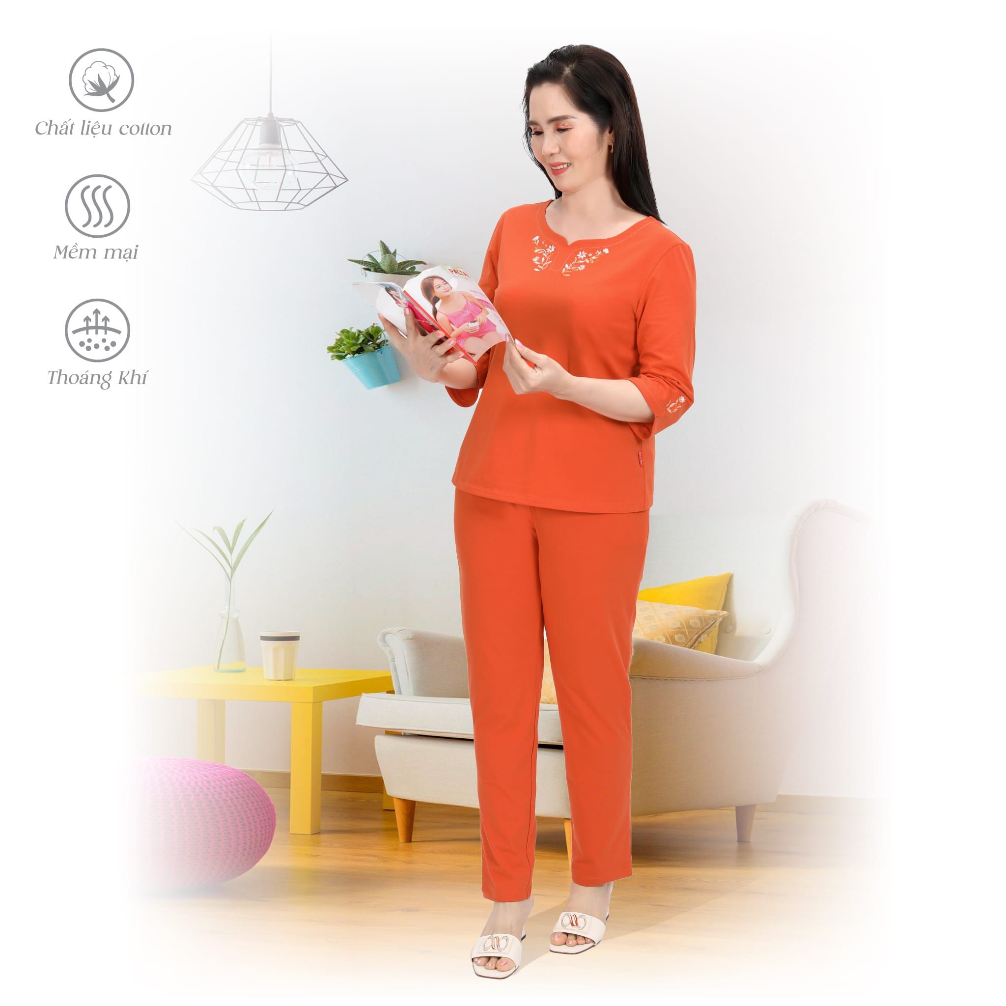 Set đồ bộ nữ kiểu quần dài tay Lỡ chất cotton cvc mát 193p 3332