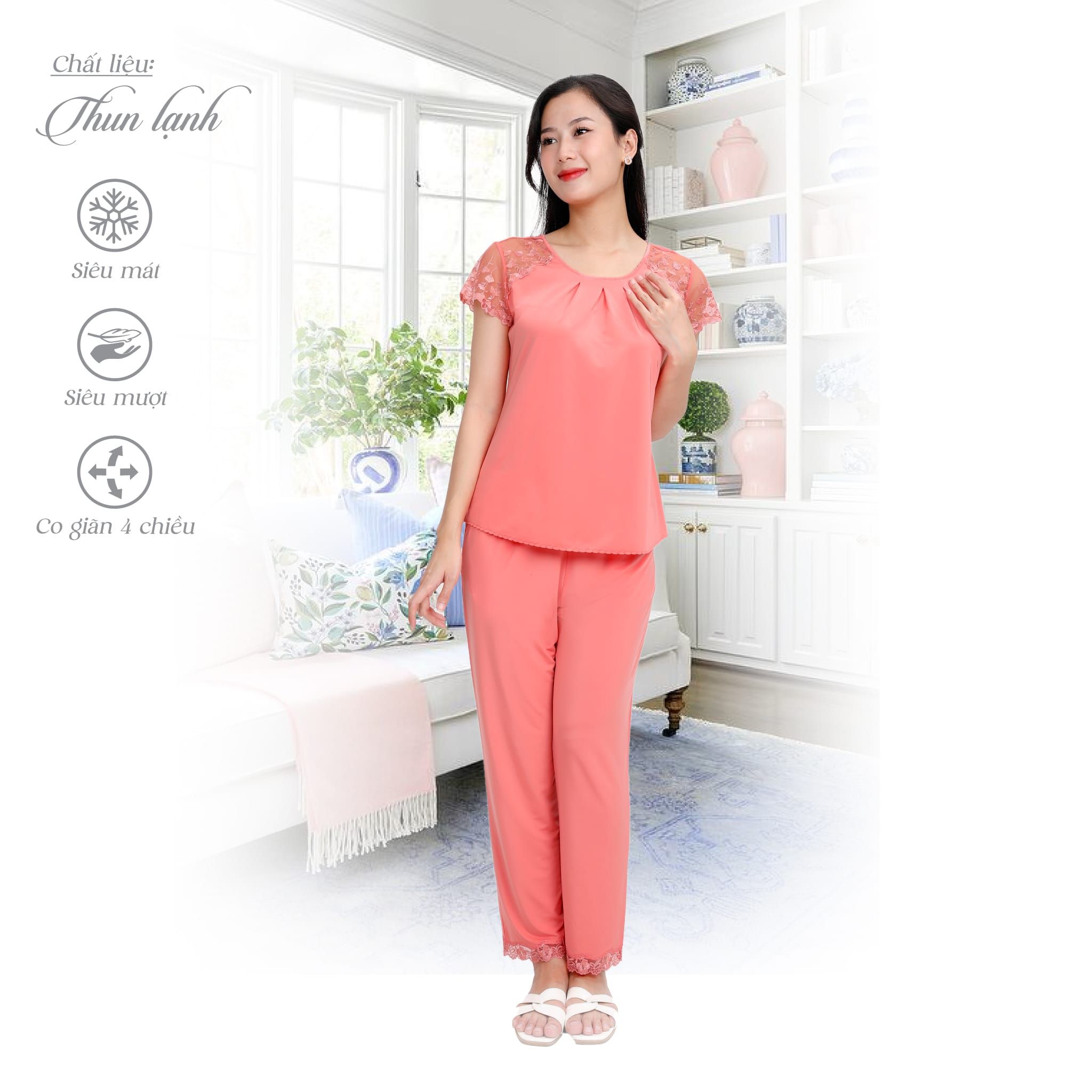 Set đồ bộ nữ kiểu quần dài tay ngắn chất thun lạnh siêu bền 013p 3146