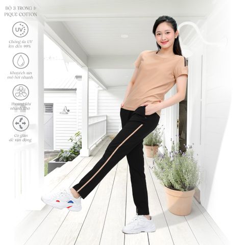 Set đồ bộ nữ kiểu quần dài tay ngắn chất pique 523p 3381