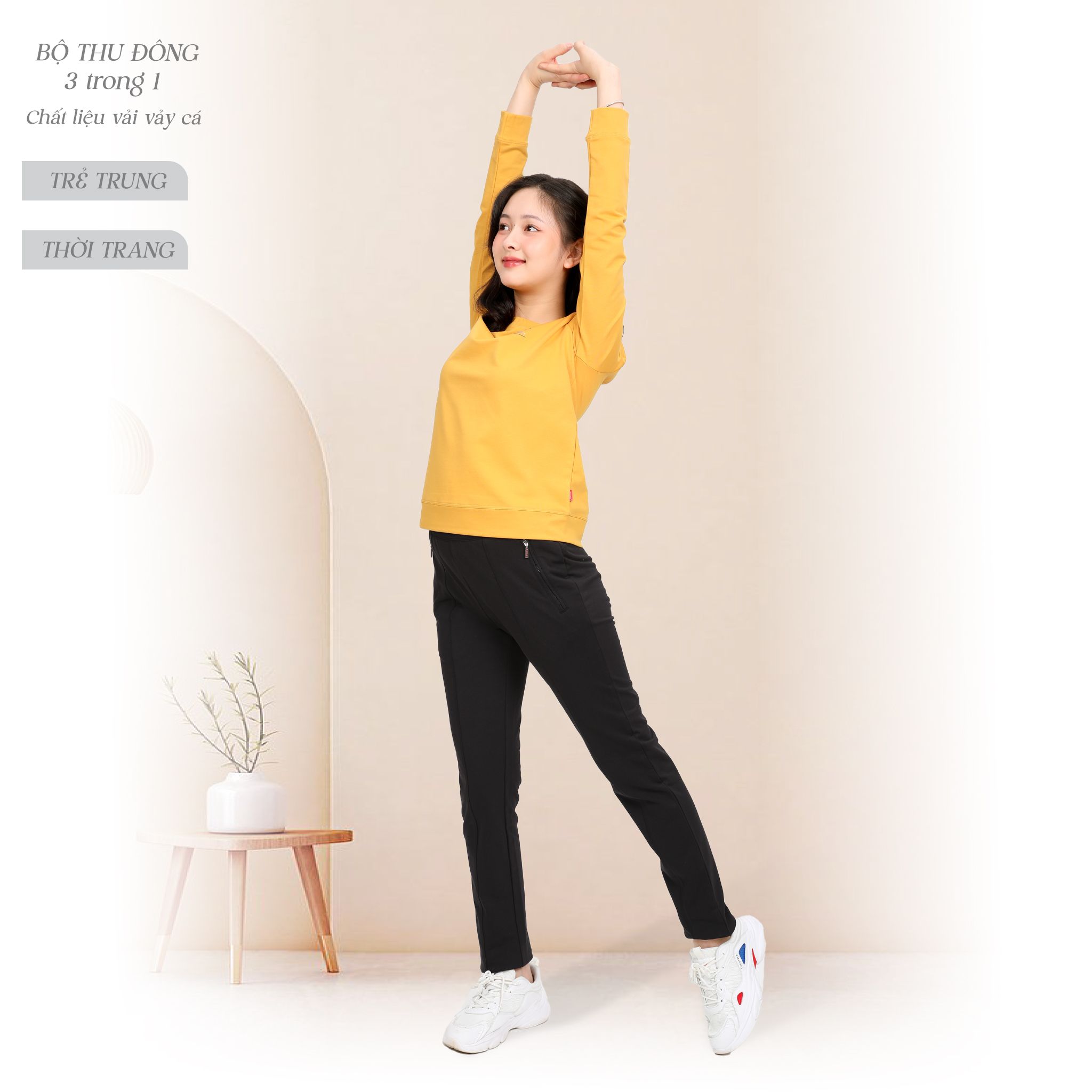 Set đồ bộ nữ kiểu quần dài tay dài chất vảy cá cotton cvc mát 403p 0140
