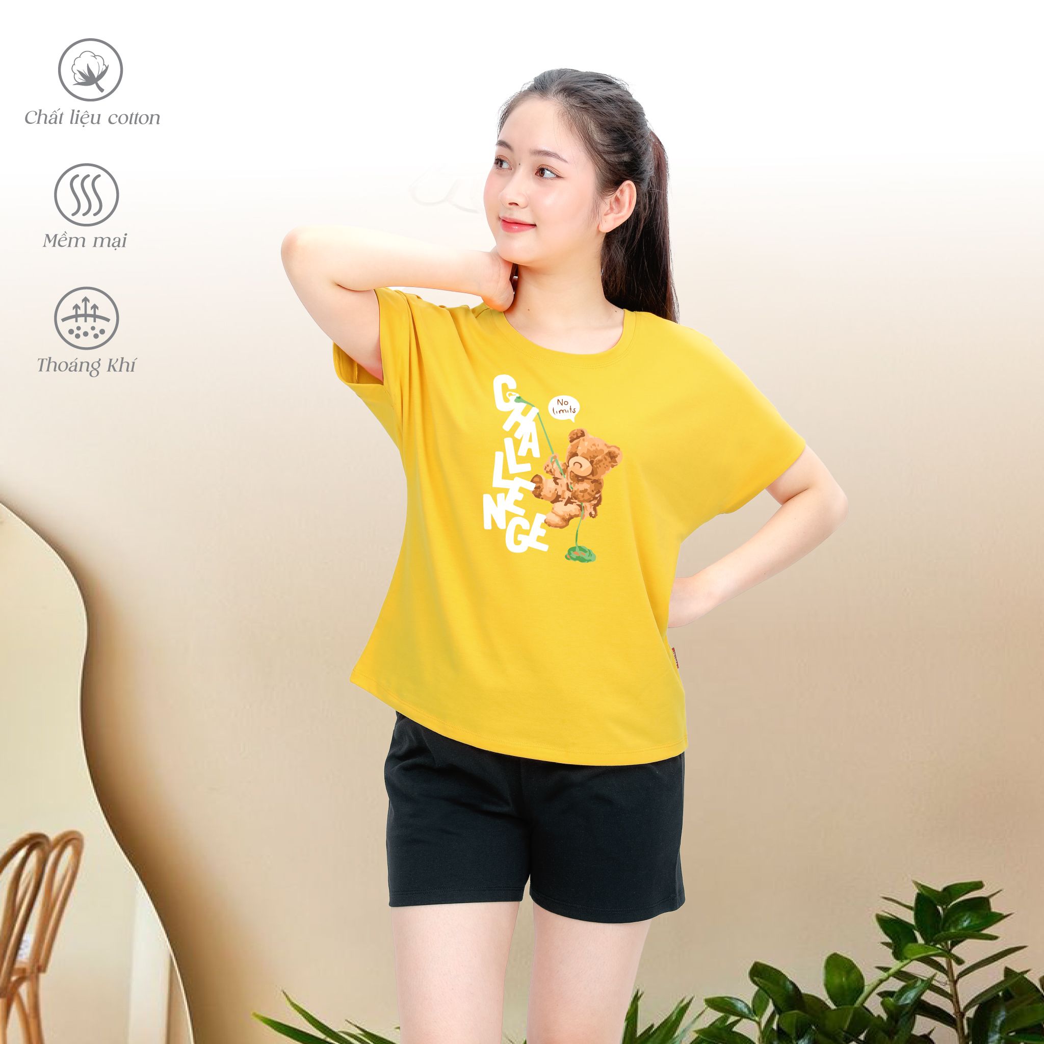 Set đồ bộ nữ kiểu quần đùi tay ngắn chất cotton siêu mát 195p 2036