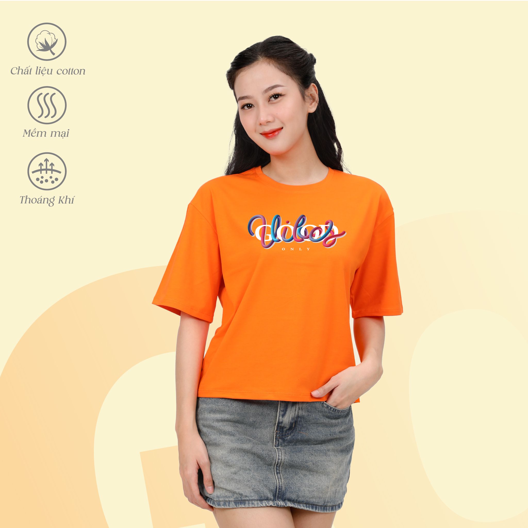 Áo thun nữ tay ngắn chất cotton siêu mát Form Vuông 190p 0328