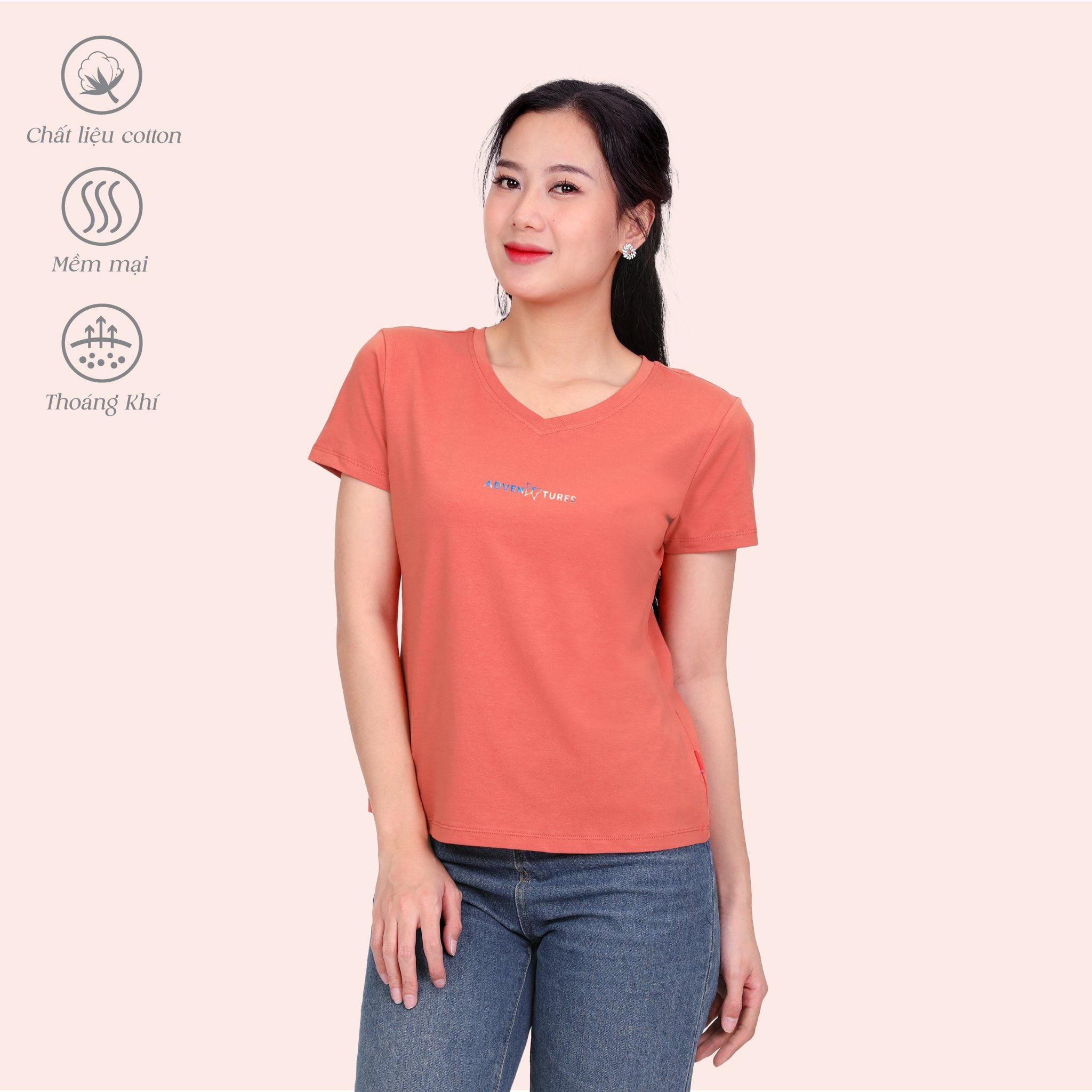 Áo thun nữ tay ngắn cổ tim form suông chất cotton siêu mát 020p 0338