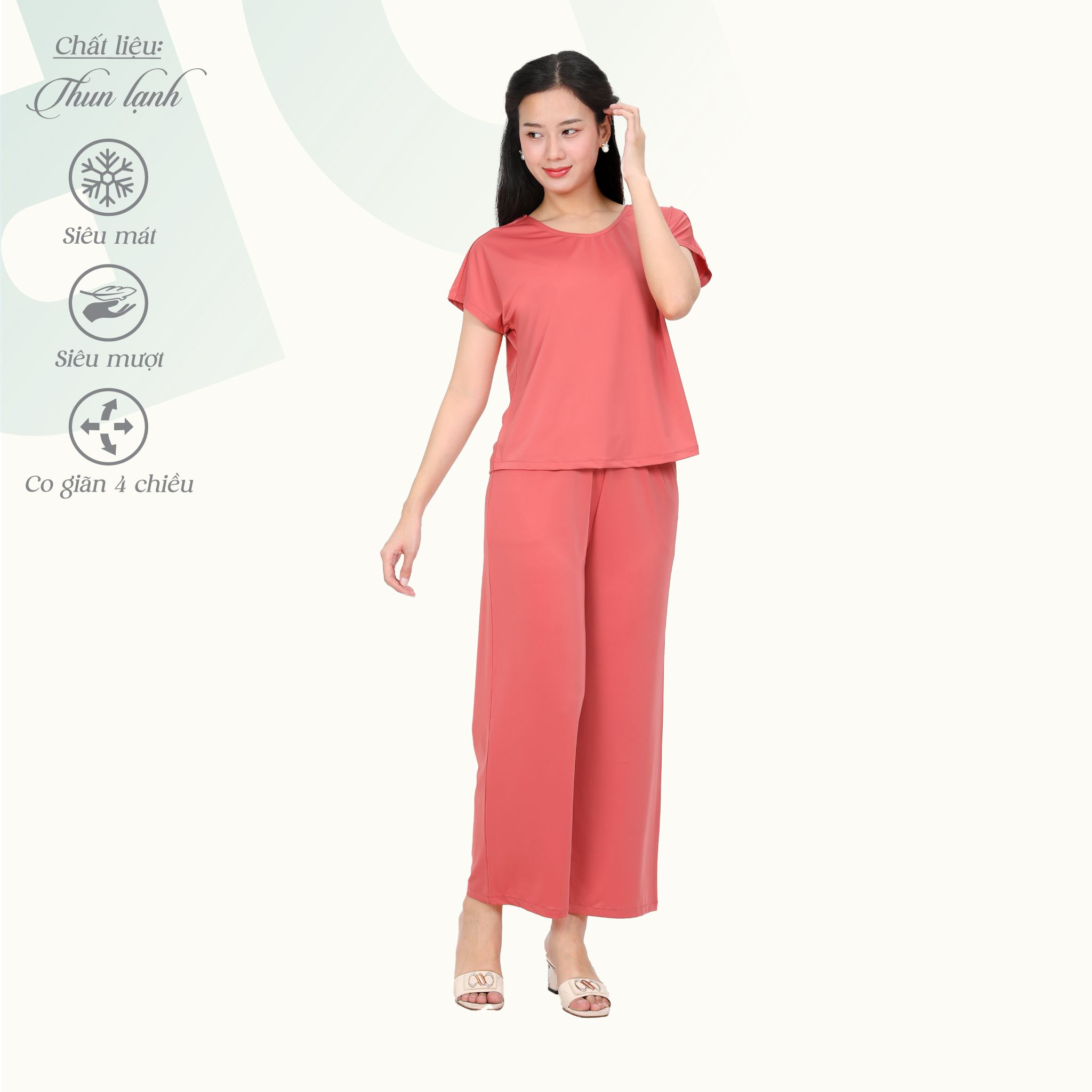 Set đồ bộ nữ kiểu quần dài tay ngắn chất thun lạnh siêu bền 013p 6100