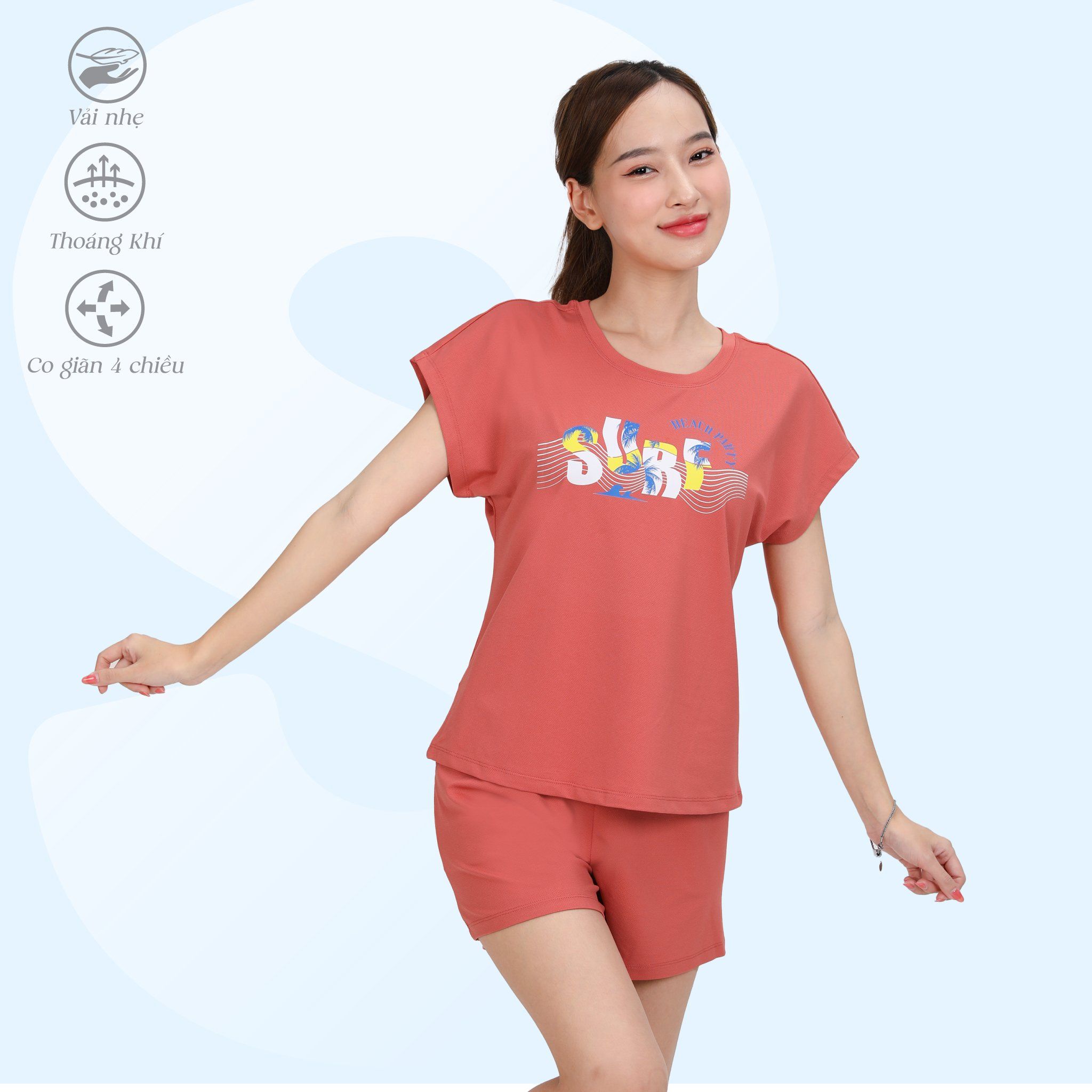 Set đồ bộ nữ kiểu quần đùi tay ngắn chất poly cát siêu bền 315p 5230