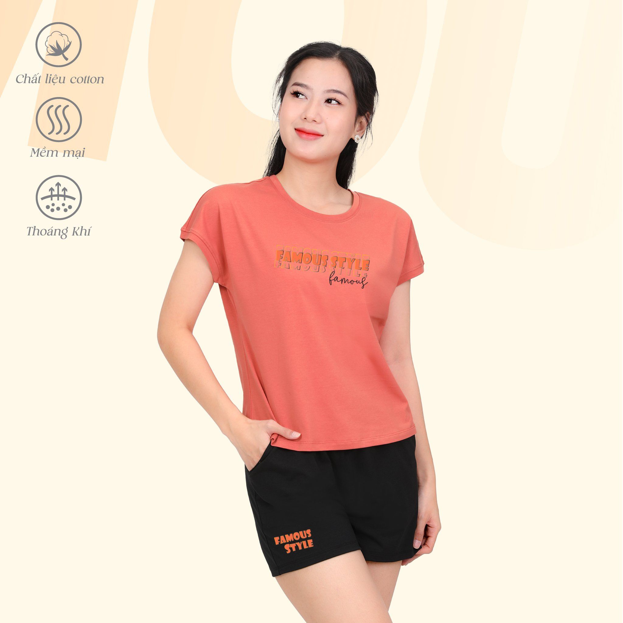 Set đồ bộ nữ kiểu quần đùi tay liền chất cotton siêu mát 025p 5224