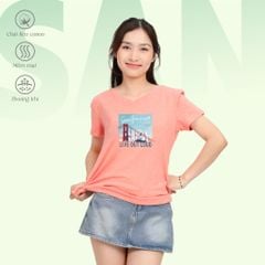 Áo thun nữ form suông cổ tim chất cotton siêu mát 190p 0326