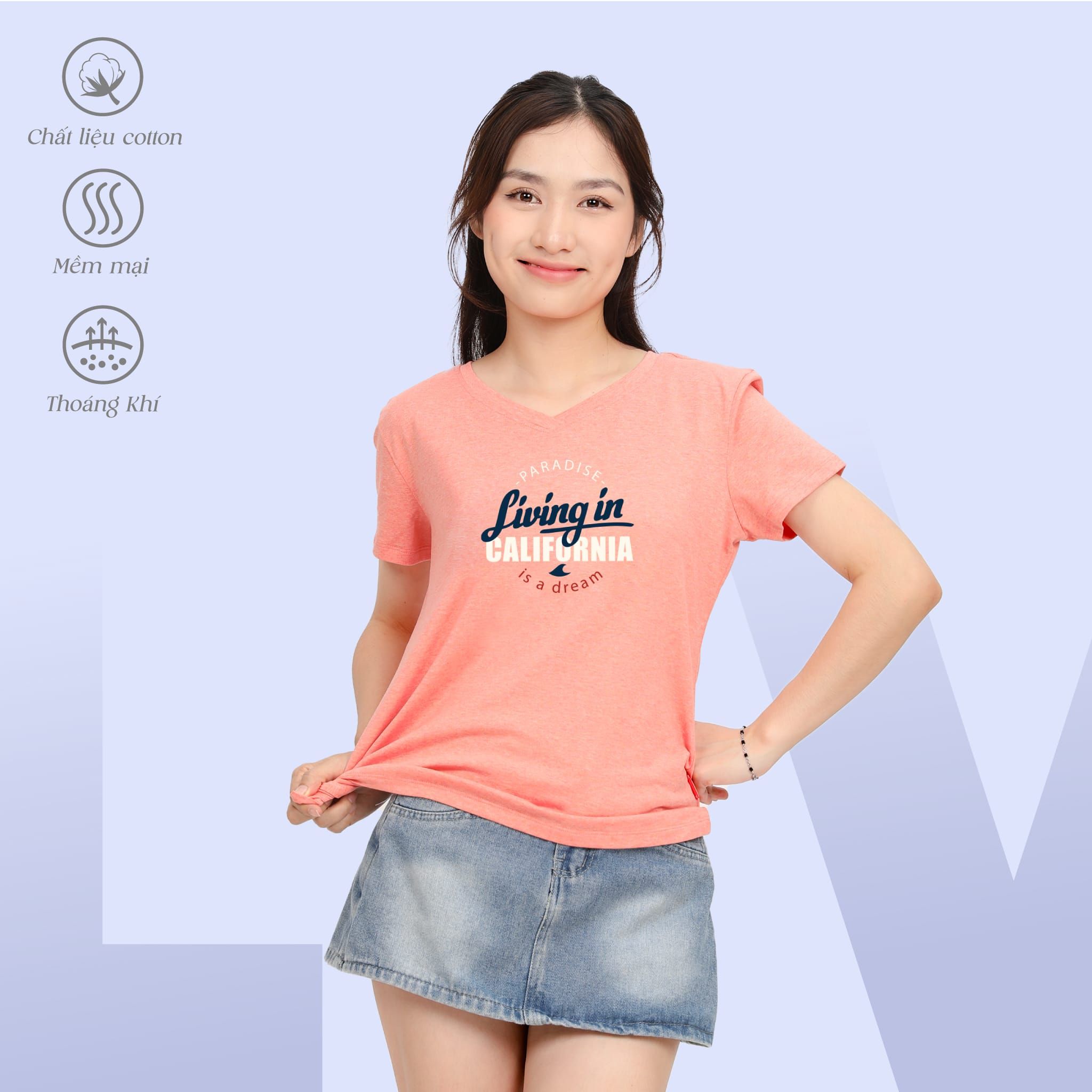 Áo thun nữ form suông cổ tim chất cotton siêu mát 190p 0327