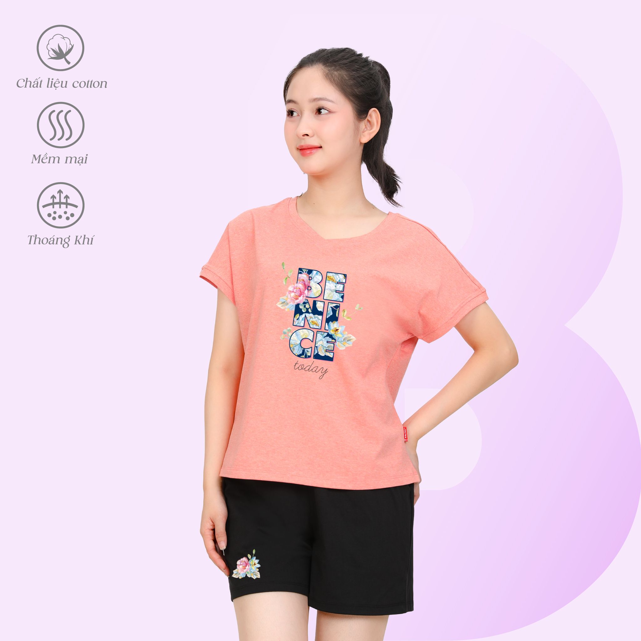 Set đồ bộ nữ kiểu quần đùi tay ngắn chất cotton siêu mát 195p 5227