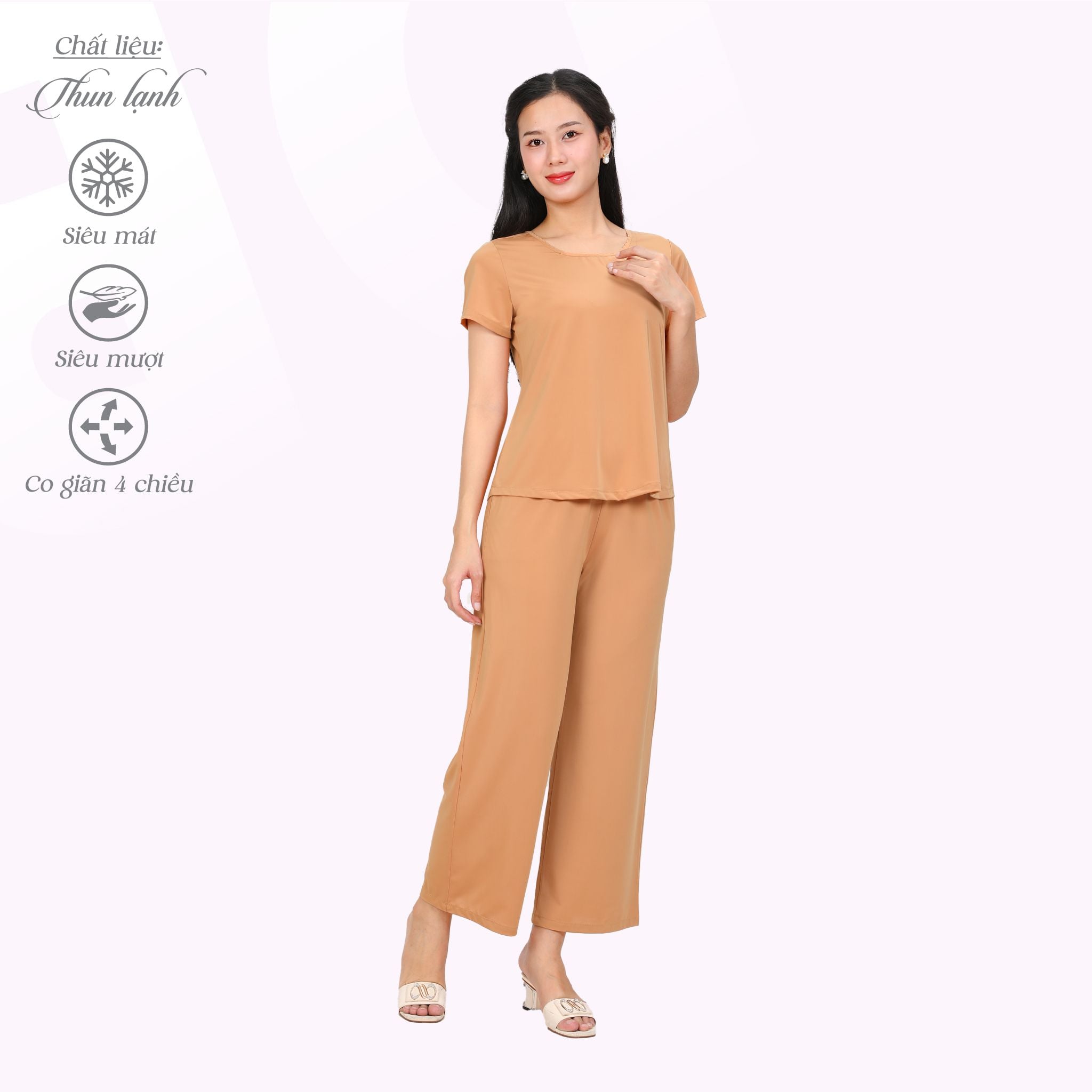 Set đồ bộ nữ kiểu quần dài tay ngắn chất thun lạnh siêu bền 013p 6101