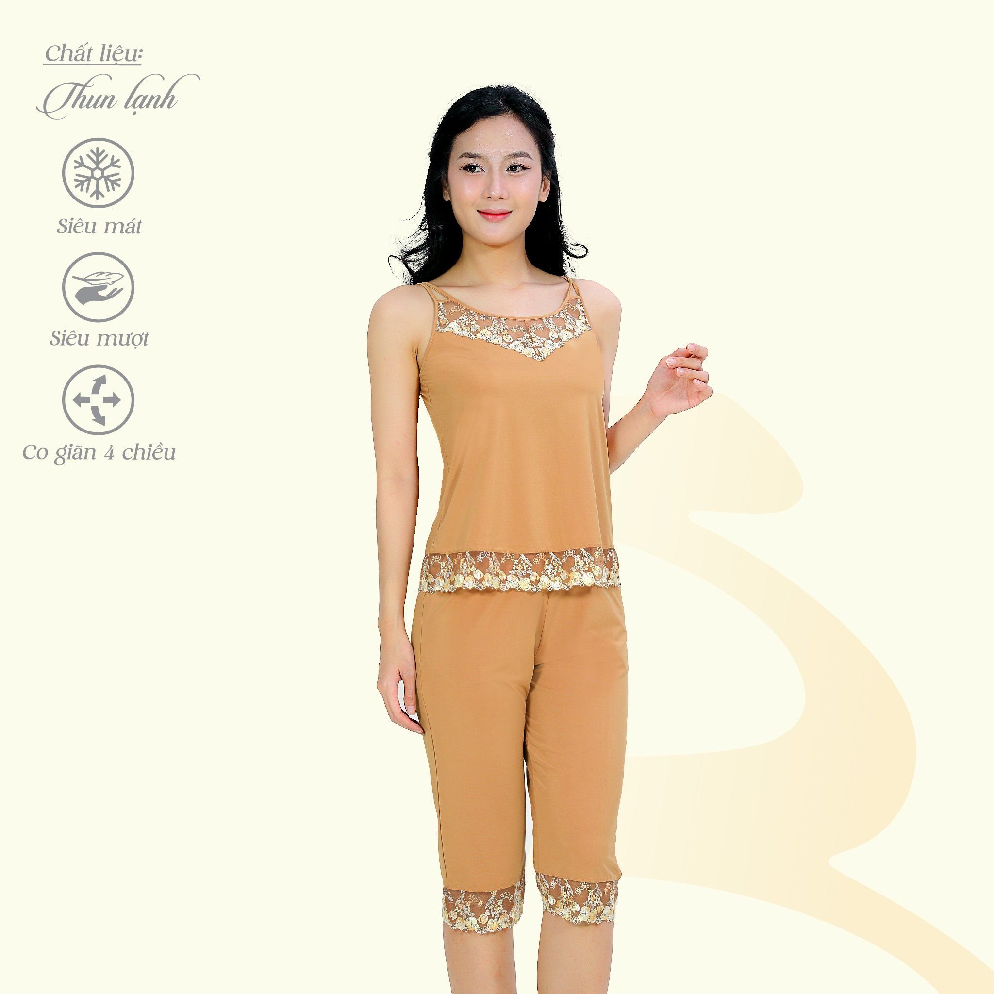 Set đồ bộ nữ kiểu quần lửng Dây chất thun lạnh siêu bền 014p 7039