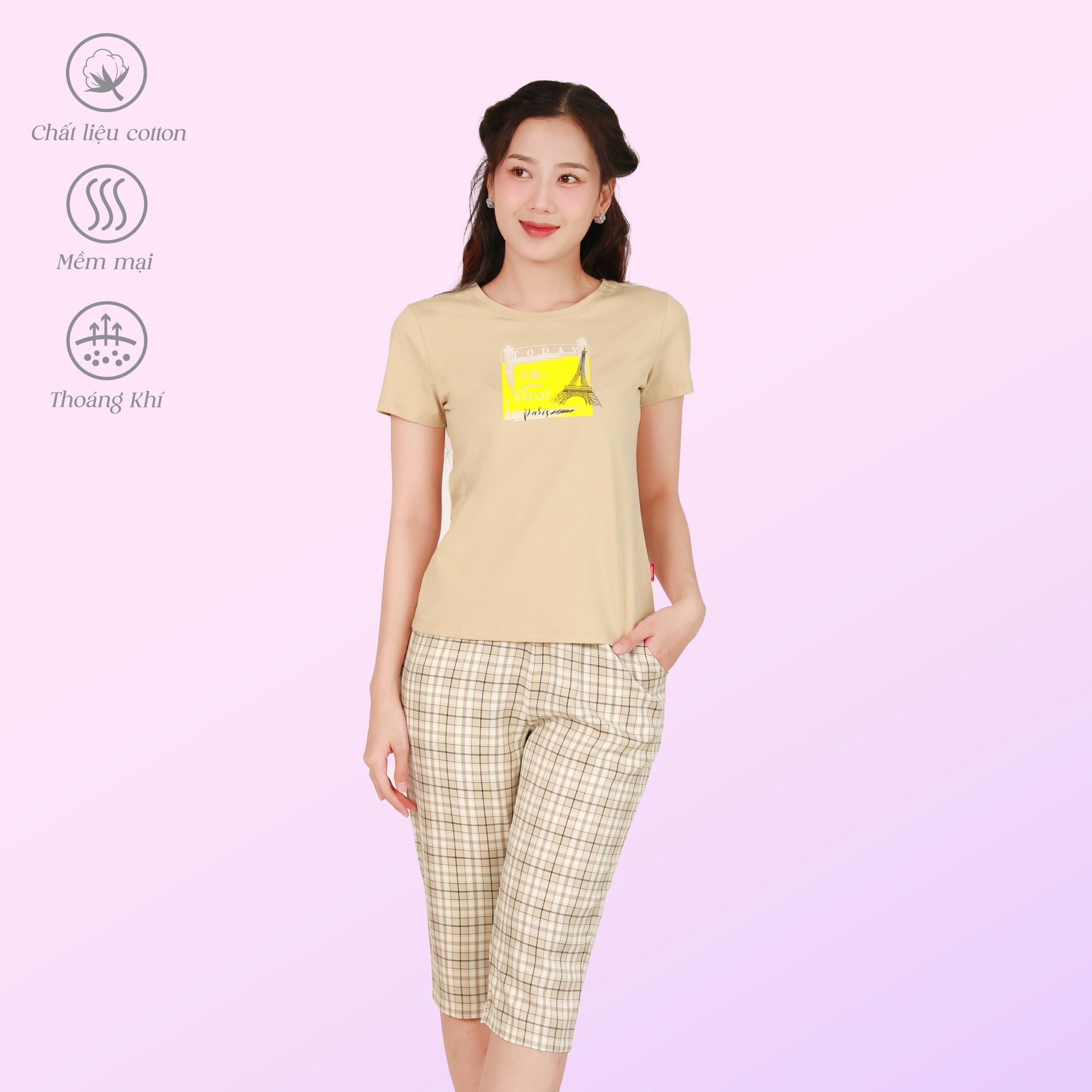 Set đồ bộ nữ kiểu thể thao kiểu quần lửng tay ngắn chất cotton siêu mát 024p 4305