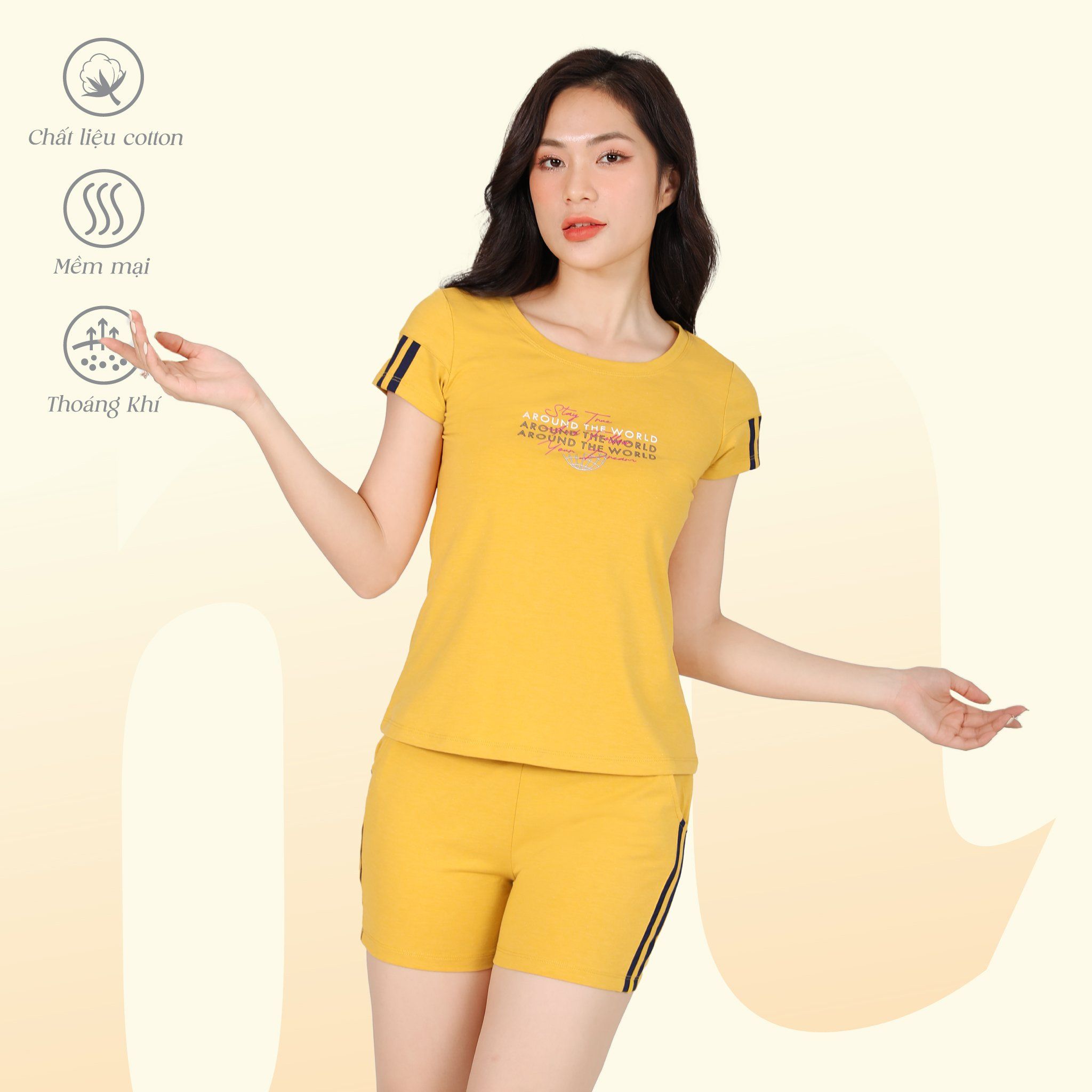Set đồ bộ nữ kiểu quần đùi nữ kiểu quần đùi tay ngắn chất cotton siêu mát 195p 5231