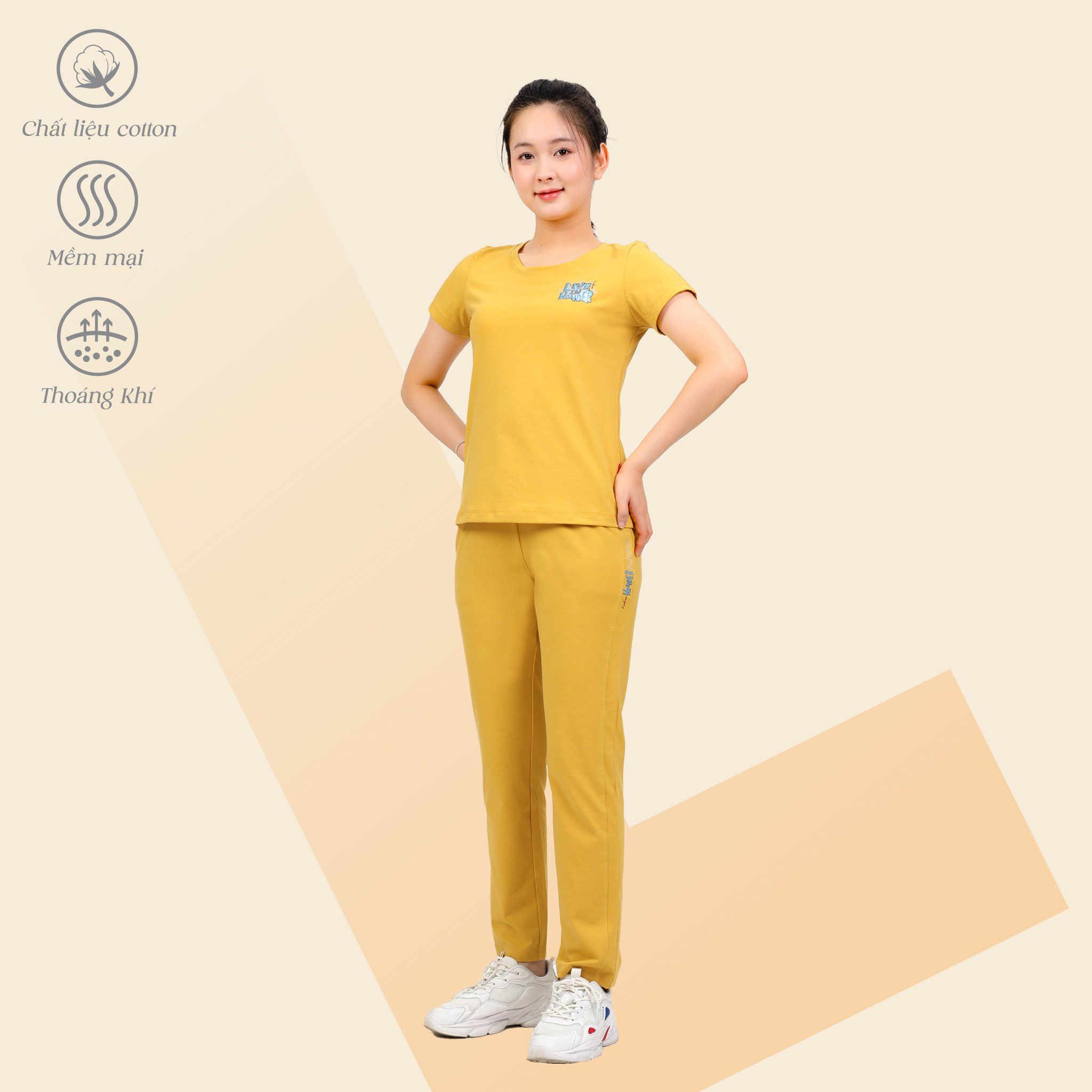 [Cũ] Set đồ bộ nữ kiểu quần dài tay ngắn cotton cvc mát 193p 3397