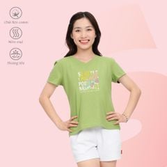 Áo thun nữ tay ngắn Form Suông Cổ Tim chất cotton siêu mát 190p 0325