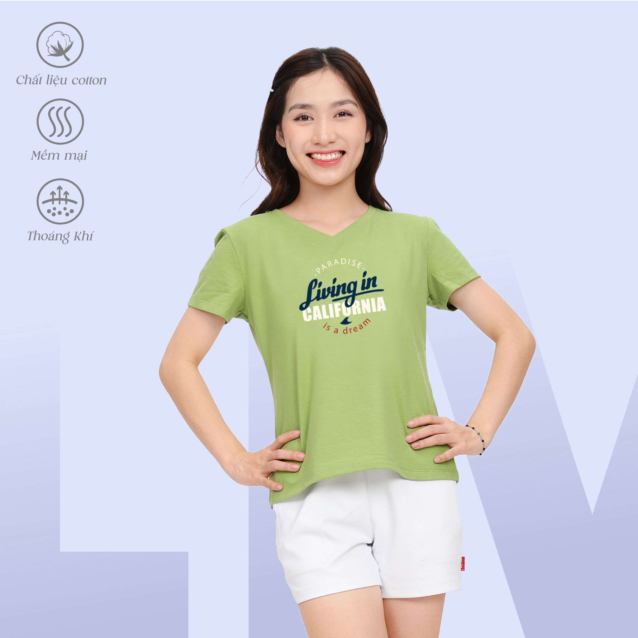 Áo thun nữ form suông cổ tim chất cotton siêu mát 190p 0327