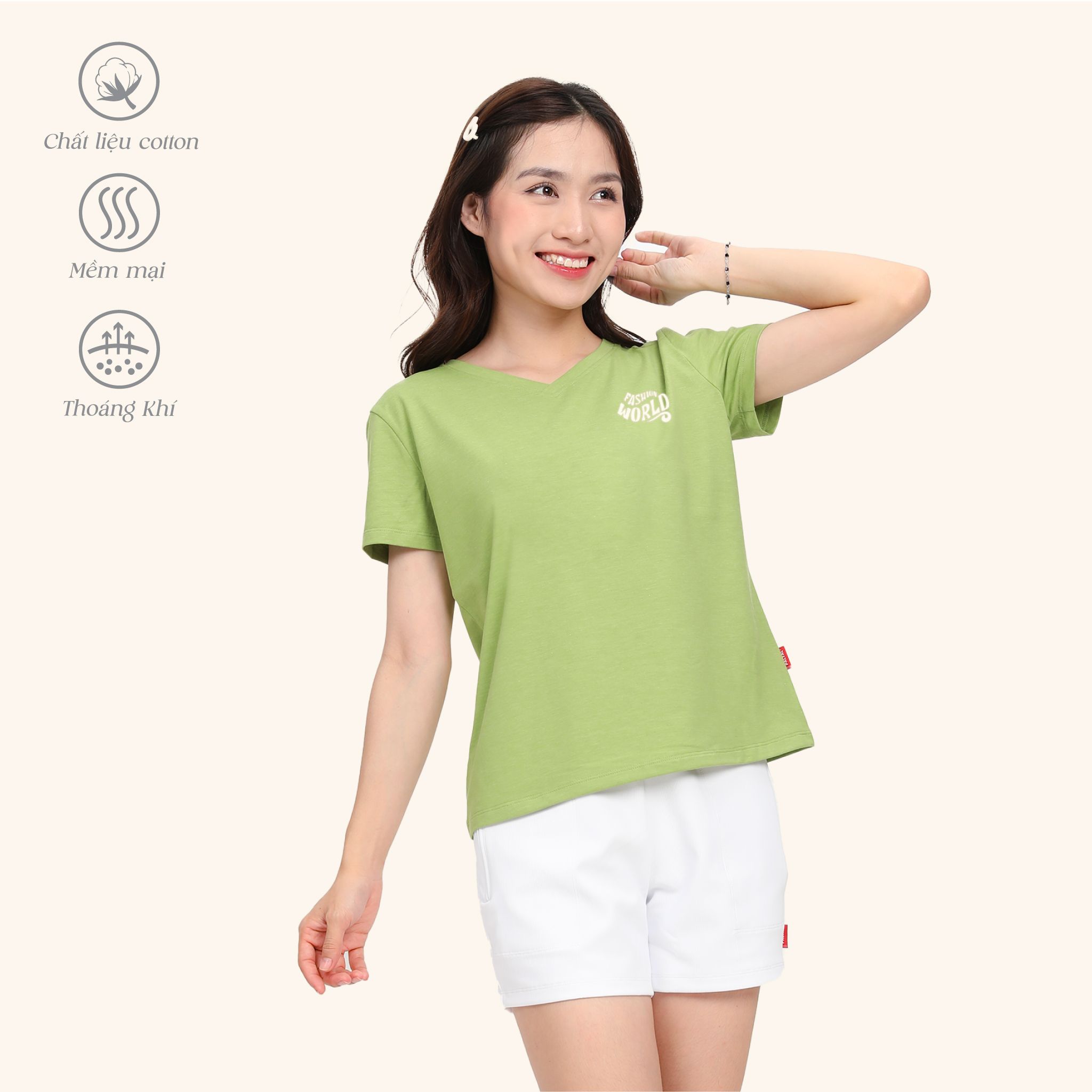 Áo thun nữ tay ngắn Form Suông Cổ Tim chất cotton siêu mát 190p 0337