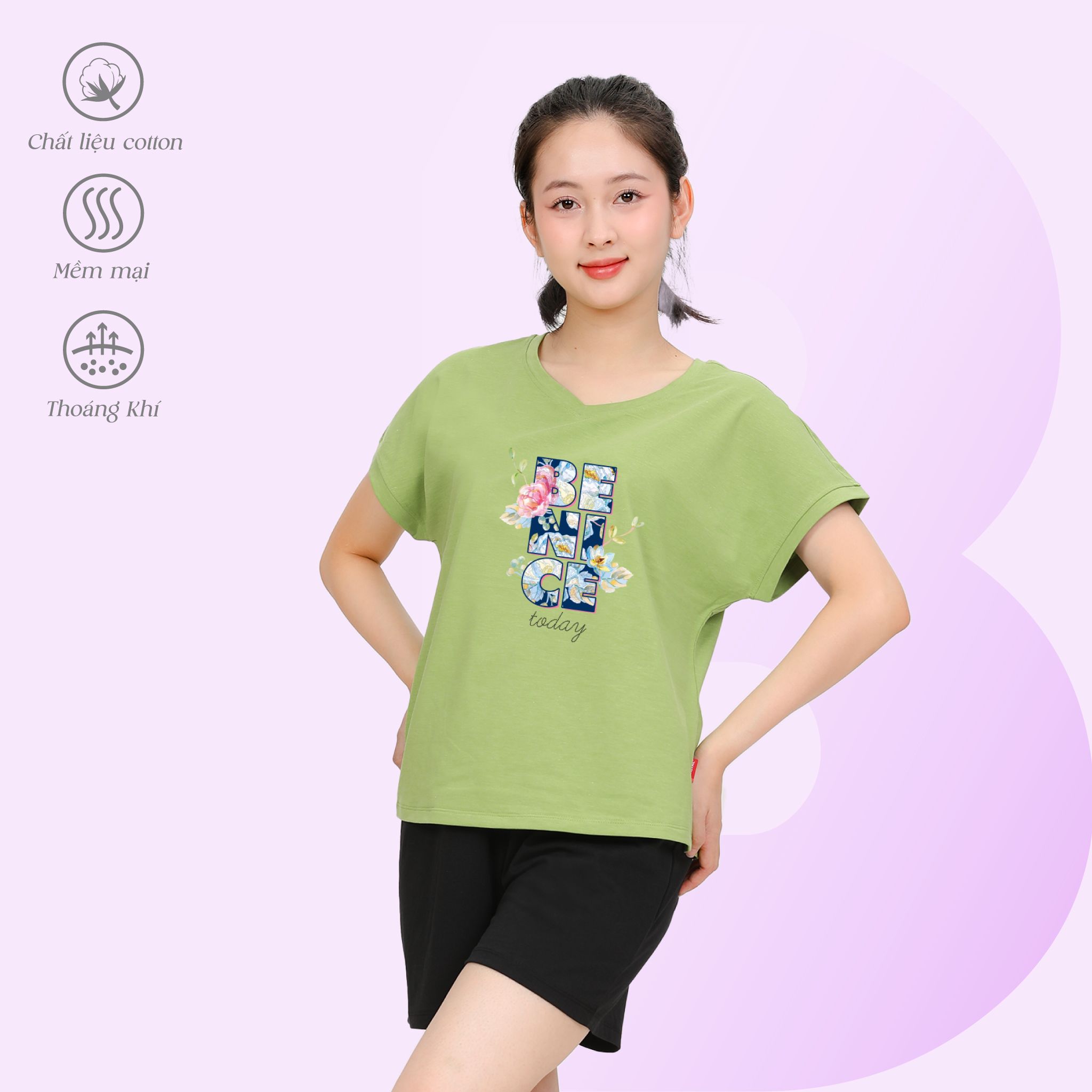 Set đồ bộ nữ kiểu quần đùi tay ngắn chất cotton siêu mát 195p 5227