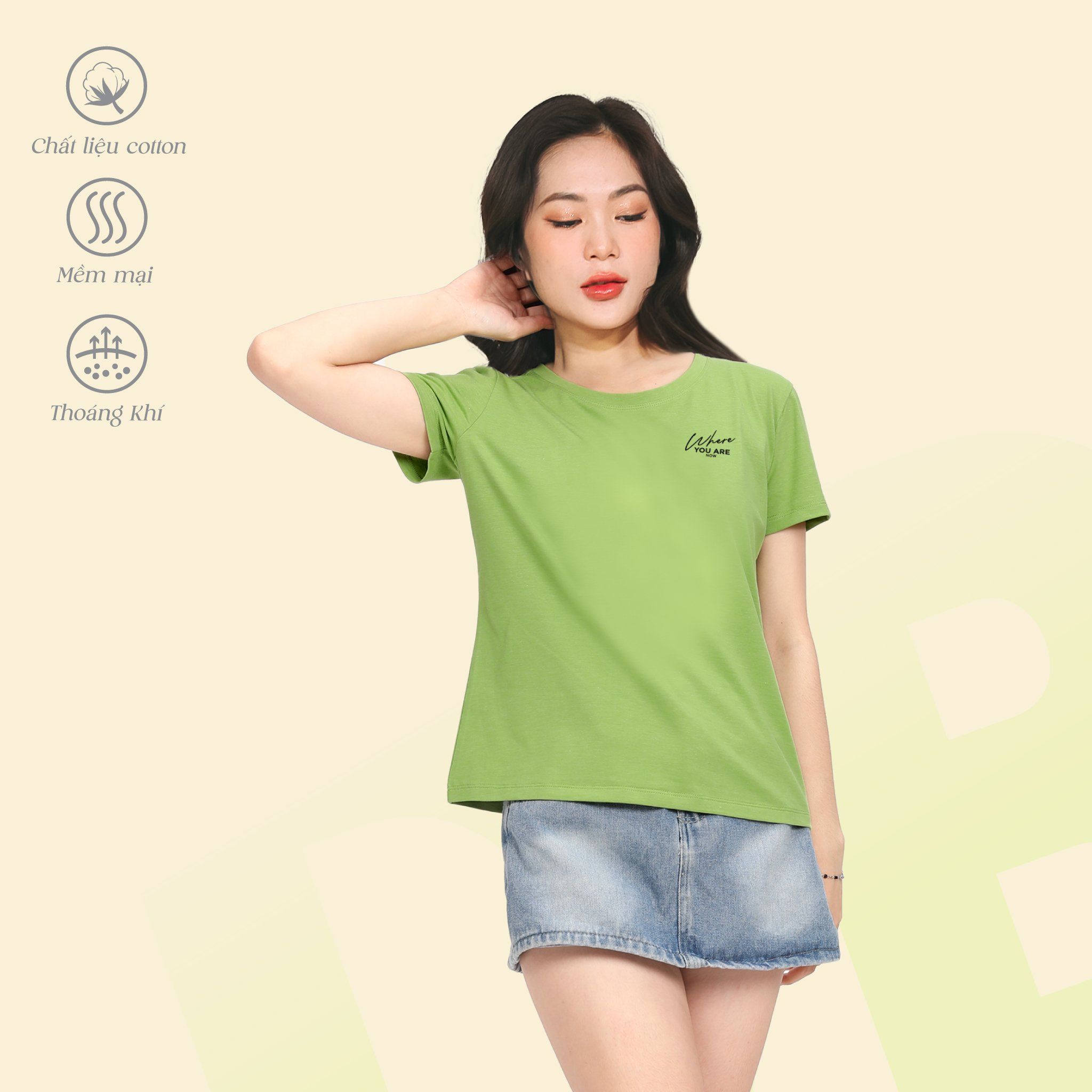 Áo thun nữ tay ngắn cổ tròn form suông chất cotton siêu mát 190p 0106