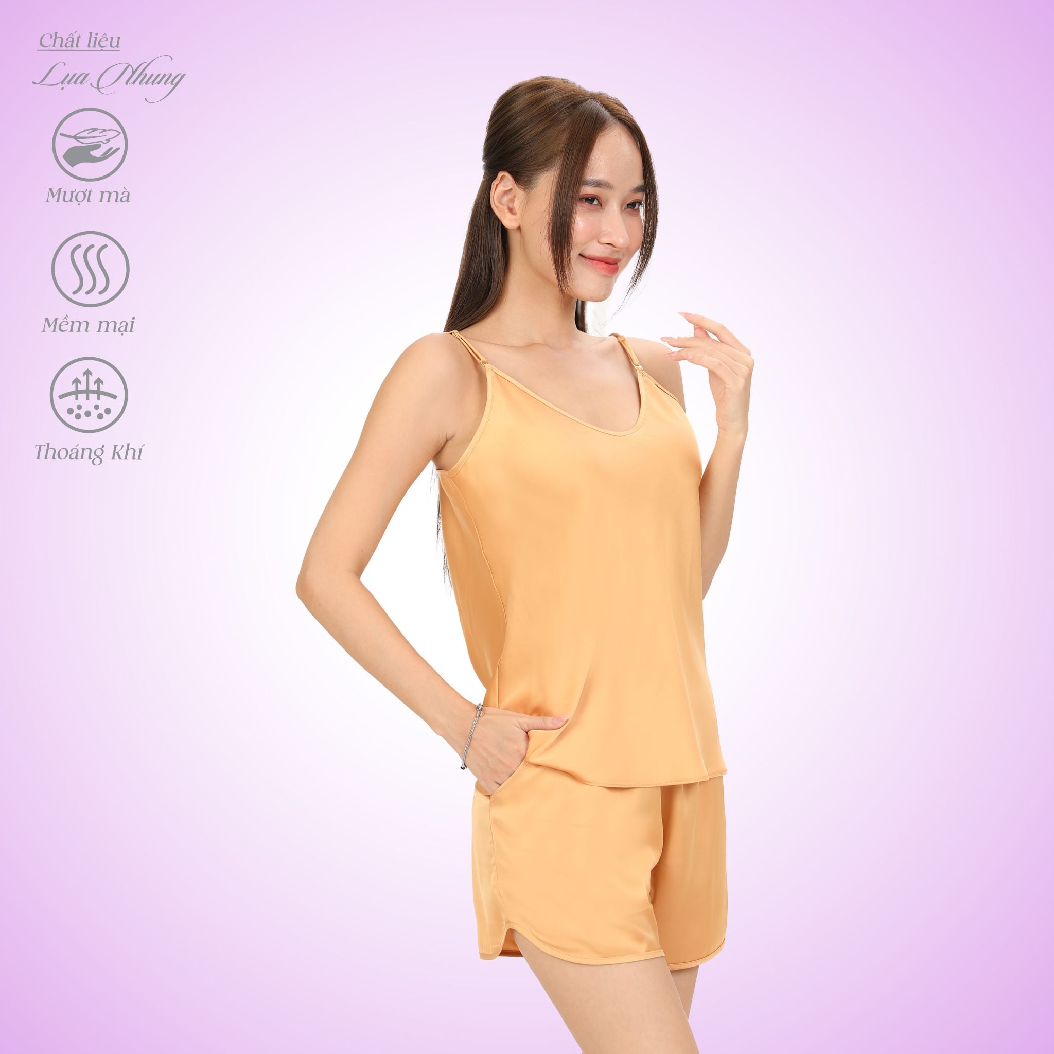 Set đồ bộ nữ kiểu quần đùi dây cao cấp lụa nhung 265p 2121