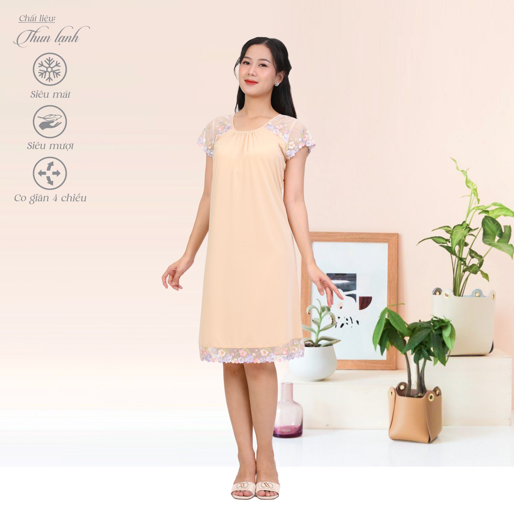 Áo ngủ, Váy ngủ tay ngắn chất thun lạnh siêu bền 012p 8010