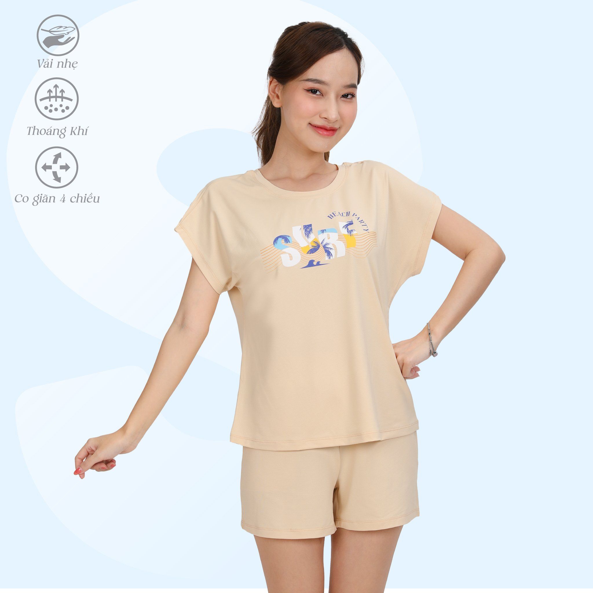 Set đồ bộ nữ kiểu quần đùi tay ngắn chất poly cát siêu bền 315p 5230