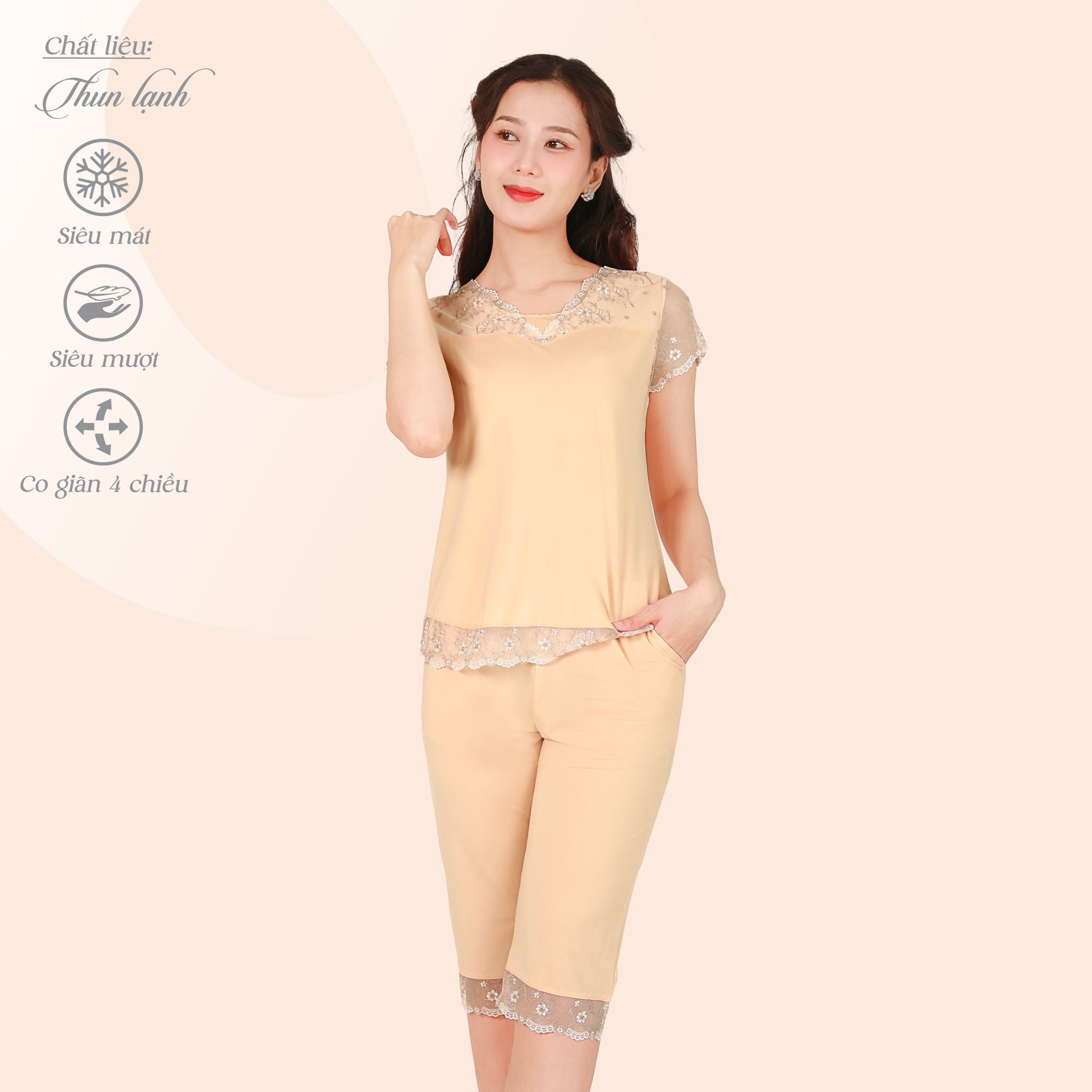 Set đồ bộ nữ kiểu quần lửng tay ngắn chất thun lạnh siêu bền 014p 7037